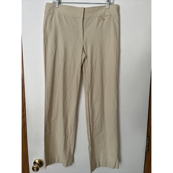 Tapemeasure Anthropologie Pants Off White Linen Blend Bootcut Trouser Size 12 - Picture 1 of 10